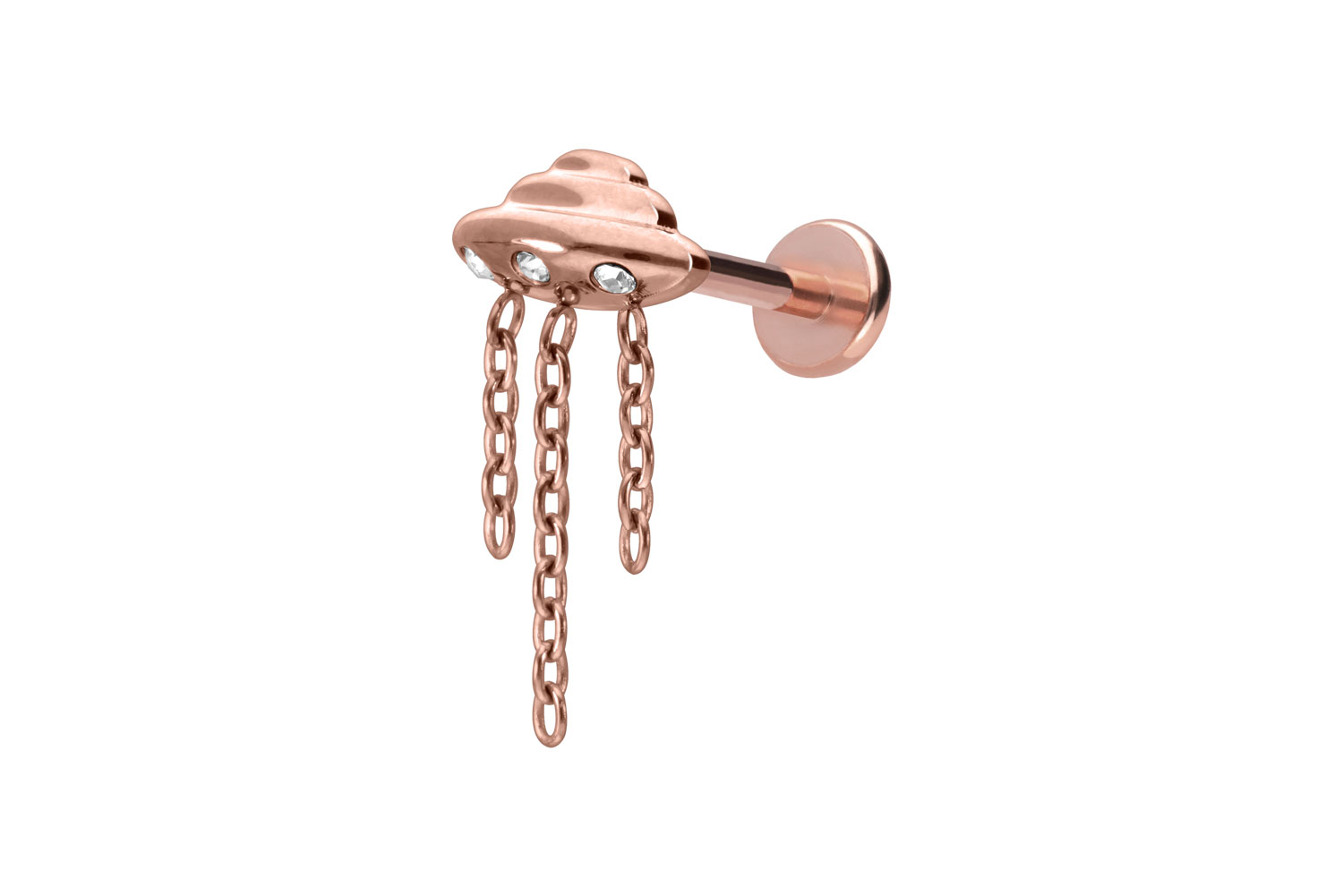 Titan Labret Piercing mit Push Fit UFO + KETTE + KRISTALLE